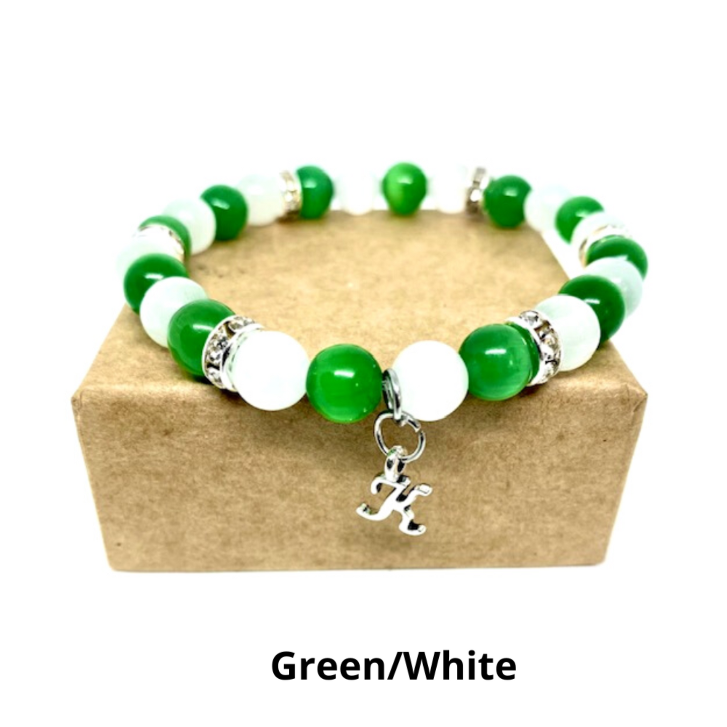 Custom Initial Cats Eye Beaded Stretch Bracelet