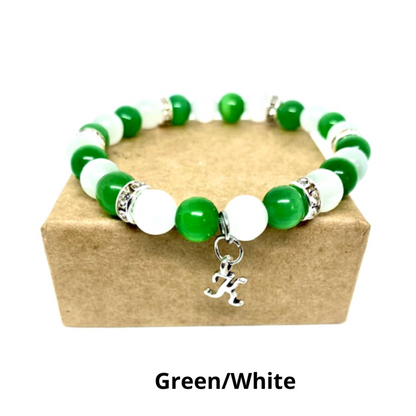 Custom Initial Cats Eye Beaded Stretch Bracelet