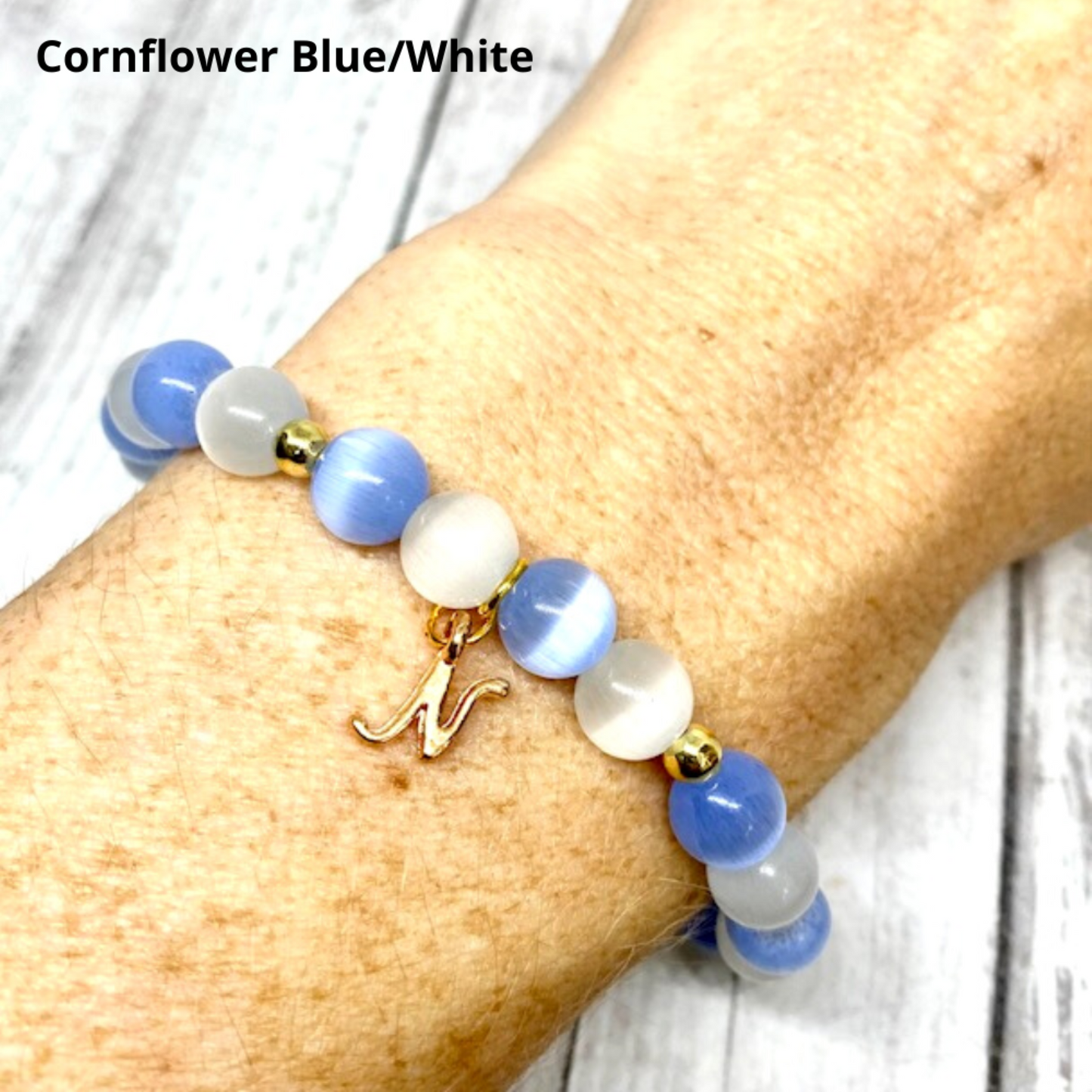 Custom Initial Cats Eye Beaded Stretch Bracelet