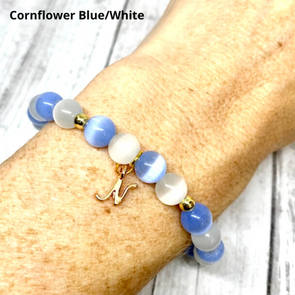 Custom Initial Cats Eye Beaded Stretch Bracelet