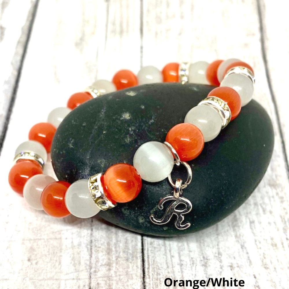 Custom Initial Cats Eye Beaded Stretch Bracelet