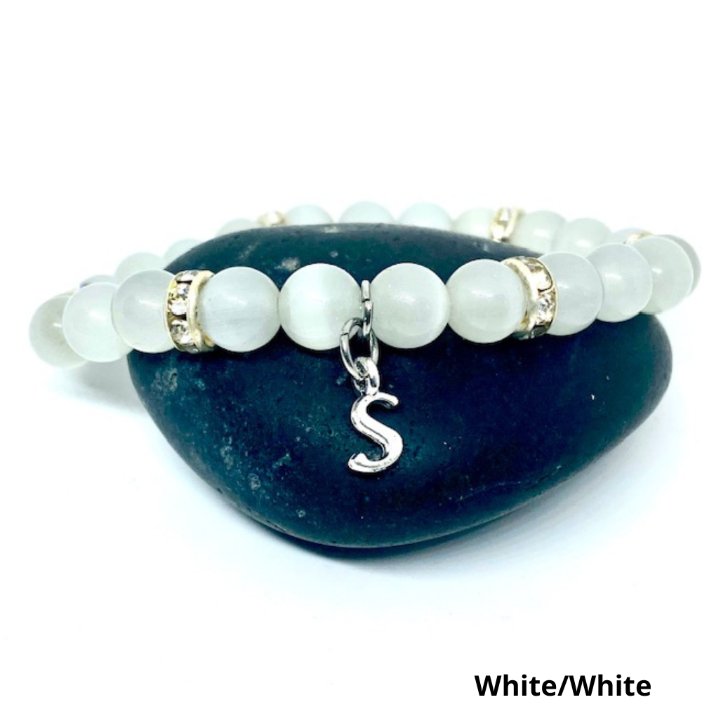 Custom Initial Cats Eye Beaded Stretch Bracelet