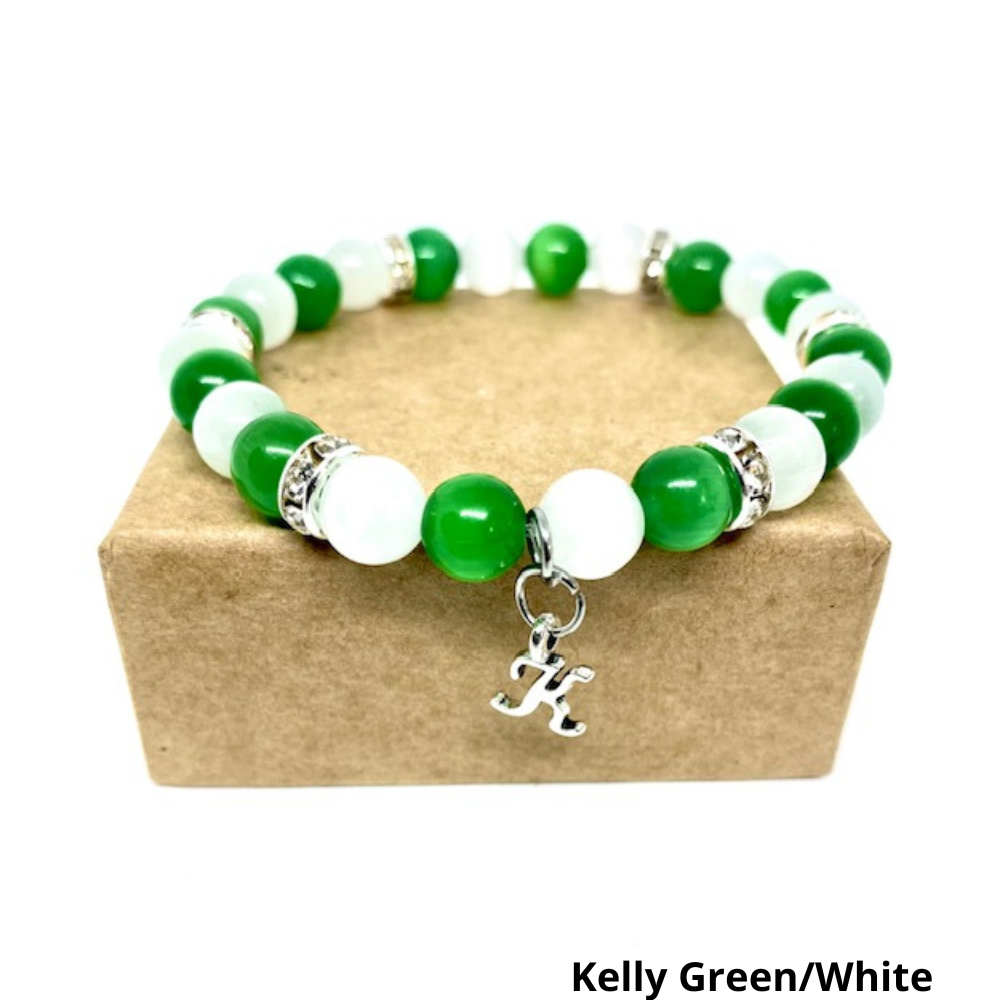 Custom Initial Cats Eye Beaded Stretch Bracelet