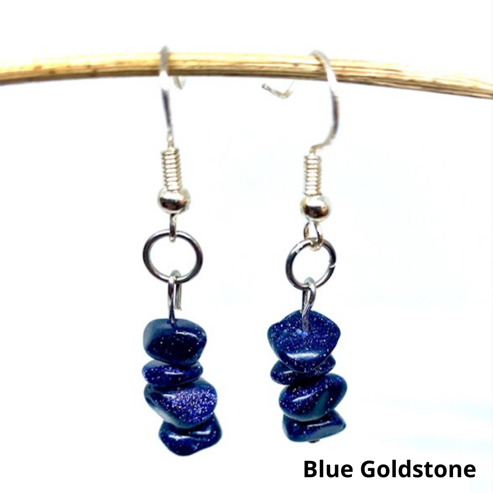 Natural Gemstone Chip Dangle Earrings