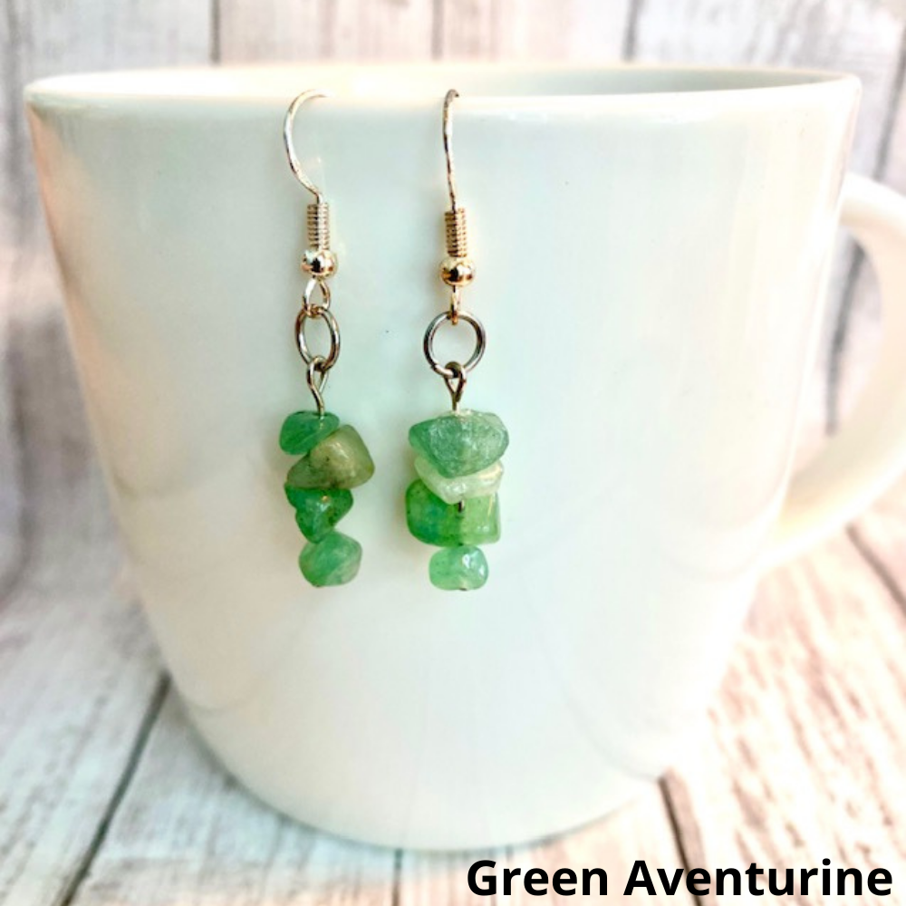 Natural Gemstone Chip Dangle Earrings