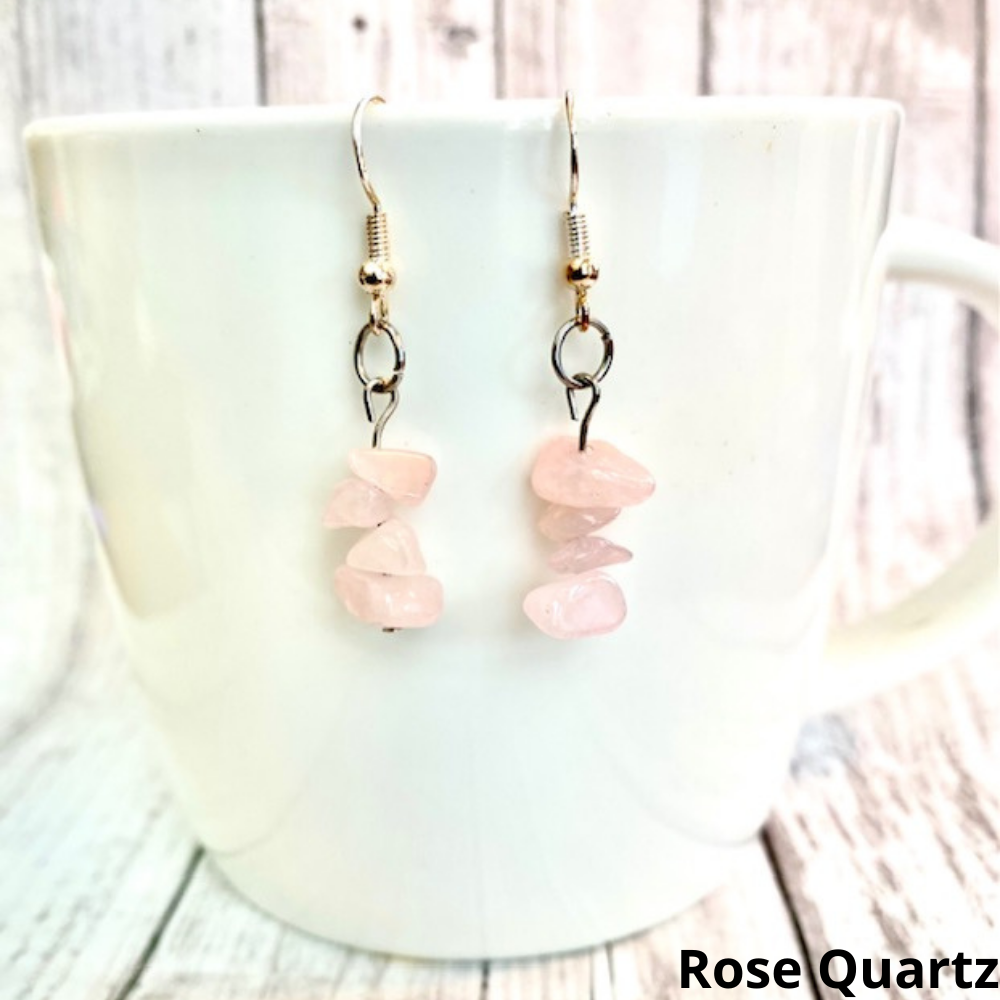 Natural Gemstone Chip Dangle Earrings