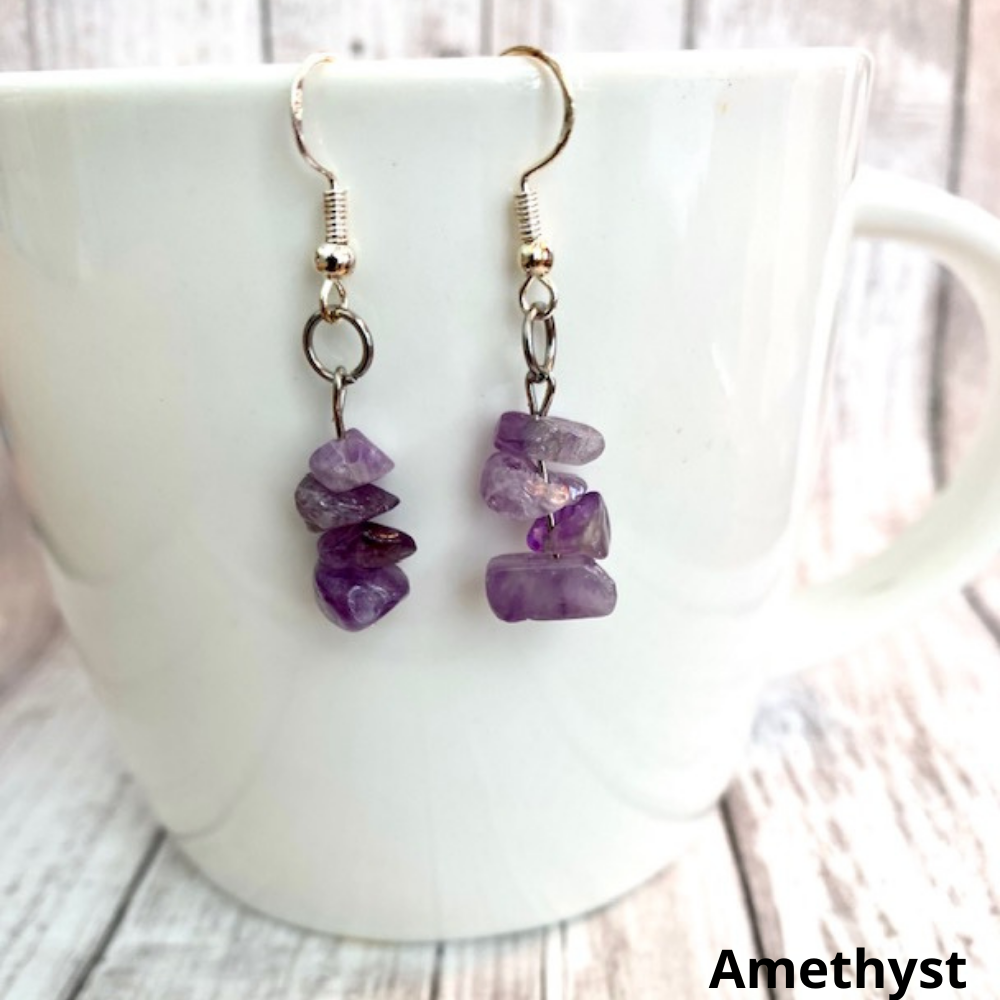 Natural Gemstone Chip Dangle Earrings