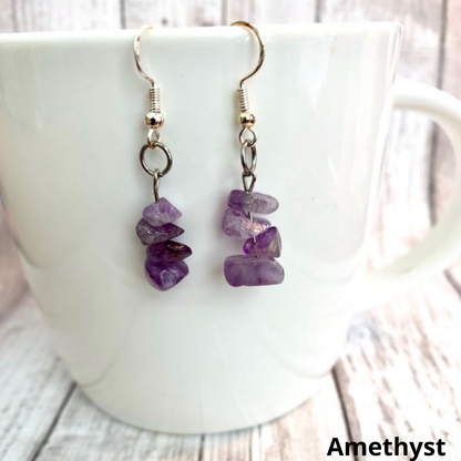 Natural Gemstone Chip Dangle Earrings