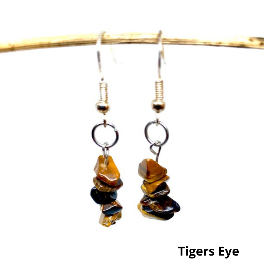 Natural Gemstone Chip Dangle Earrings