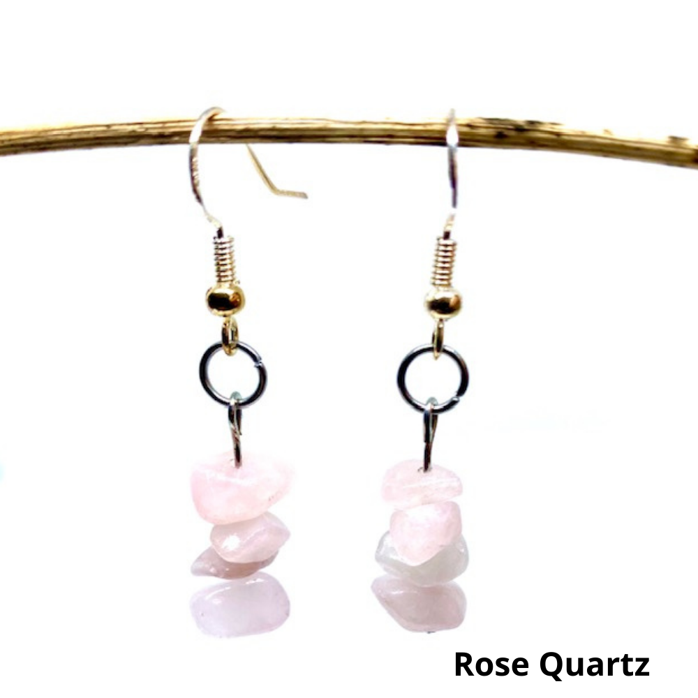 Natural Gemstone Chip Dangle Earrings