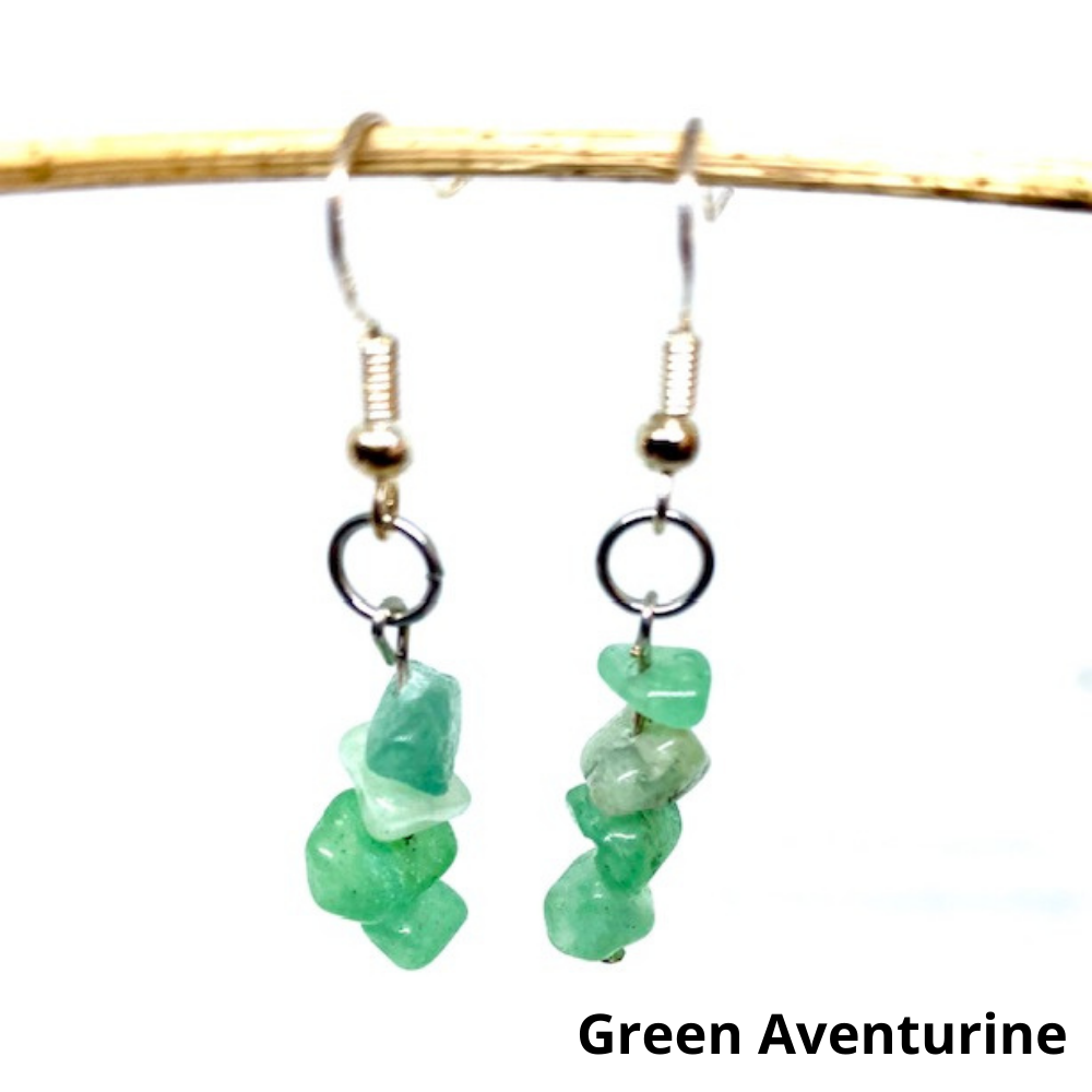 Natural Gemstone Chip Dangle Earrings