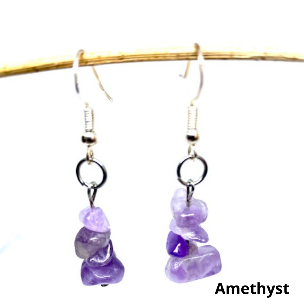 Natural Gemstone Chip Dangle Earrings