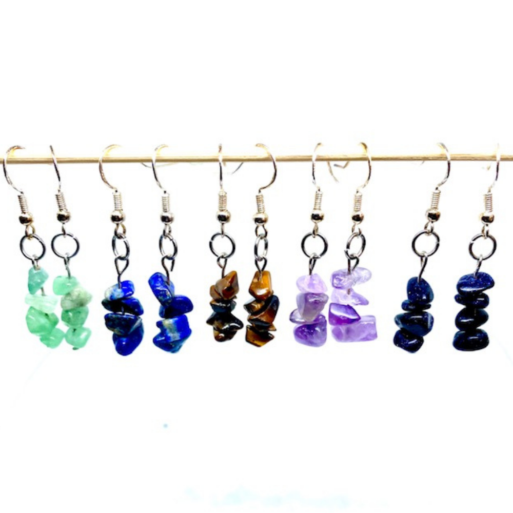 Natural Gemstone Chip Dangle Earrings