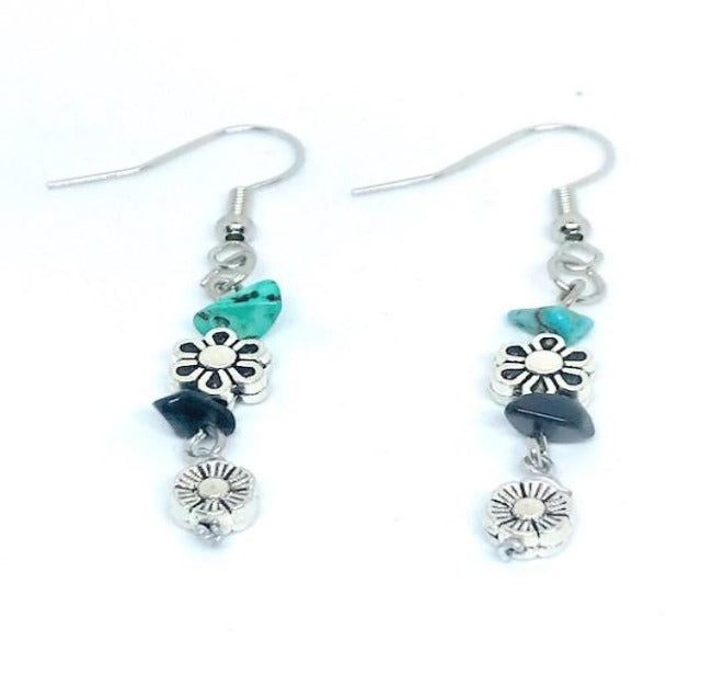 Turquoise and Blue Goldstone Gemstone Chip Earrings