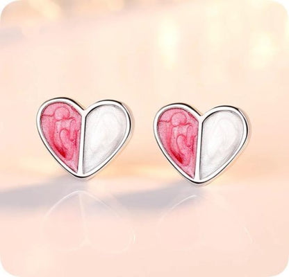 Sterling Silver Small Pink Enamel Heart Stud Earrings