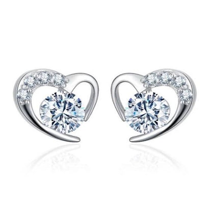 Sterling Silver and Cubic Zirconia Heart Stud Earrings