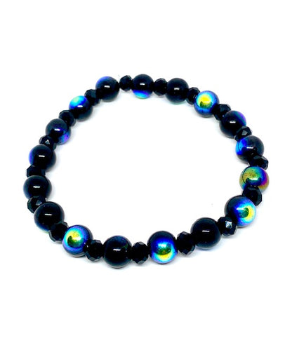 Iridescent Black Beaded Bracelet