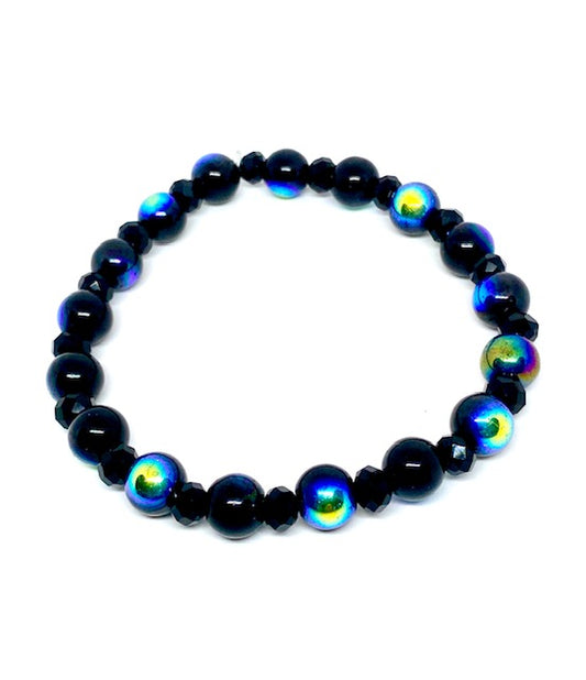 Iridescent Black Beaded Bracelet