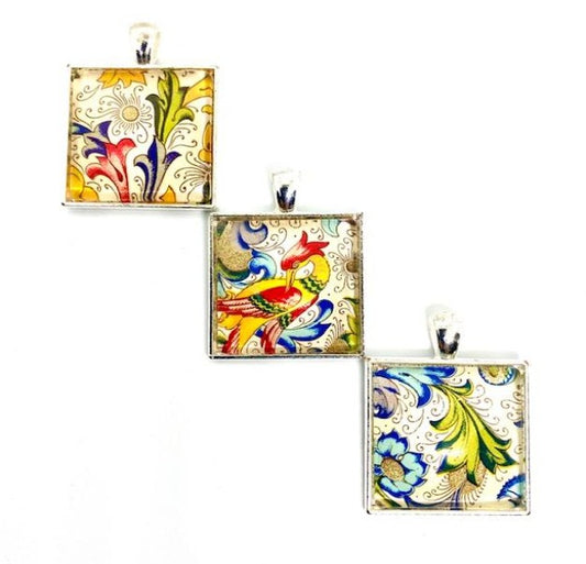 Florentine Glass Tile Pendant Necklaces
