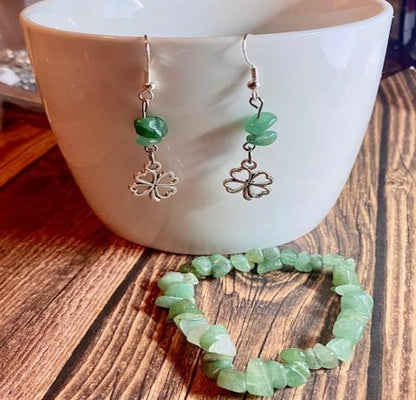 Green Aventurine Matching Bracelet and Earrings Set