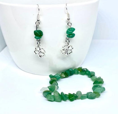 Green Aventurine Matching Bracelet and Earrings Set