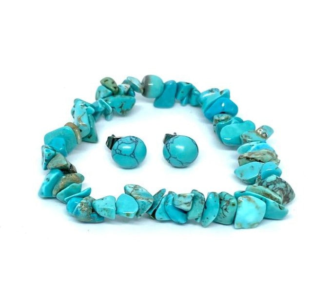 Natural Gemstone Stud Earrings and Stretch Bracelet Sets