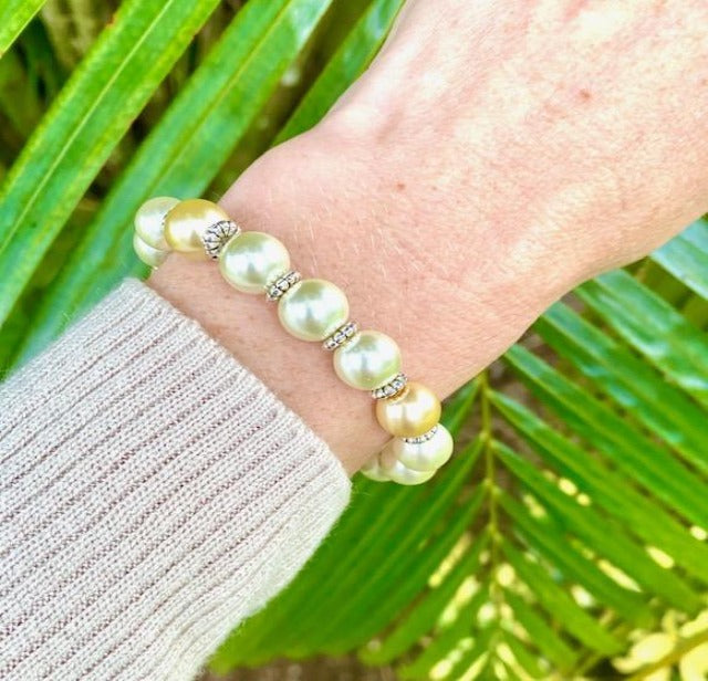 Glass Bead "Pearl" Earrings and Stretch Bracelets