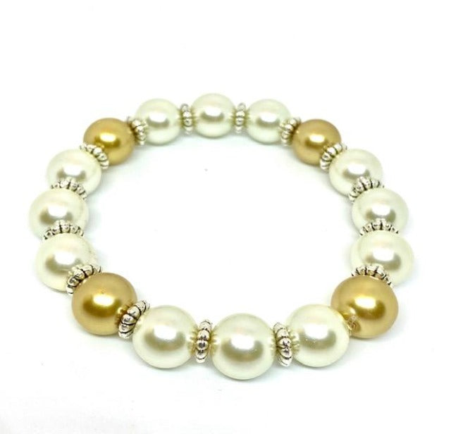 Glass Bead "Pearl" Earrings and Stretch Bracelets