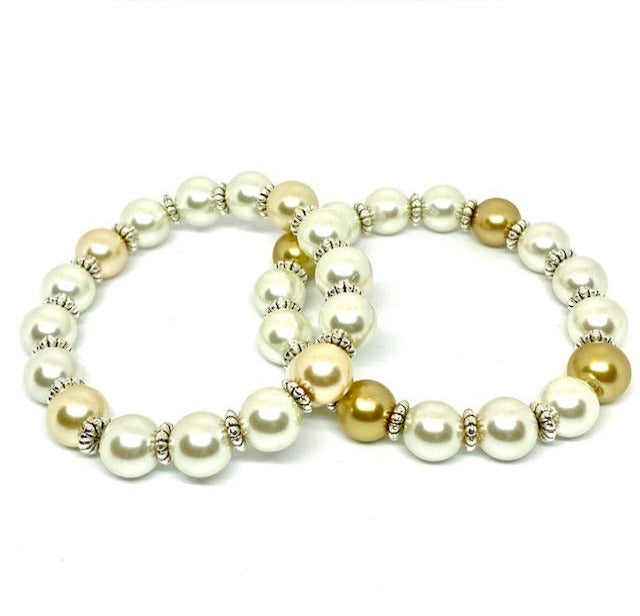 Glass Bead "Pearl" Earrings and Stretch Bracelets