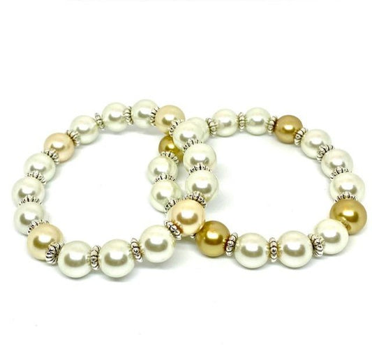 Glass Bead "Pearl" Earrings and Stretch Bracelets