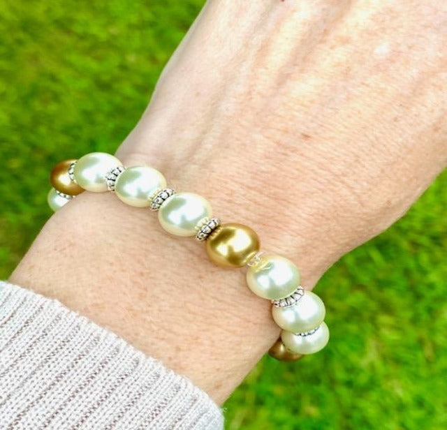 Glass Bead "Pearl" Earrings and Stretch Bracelets
