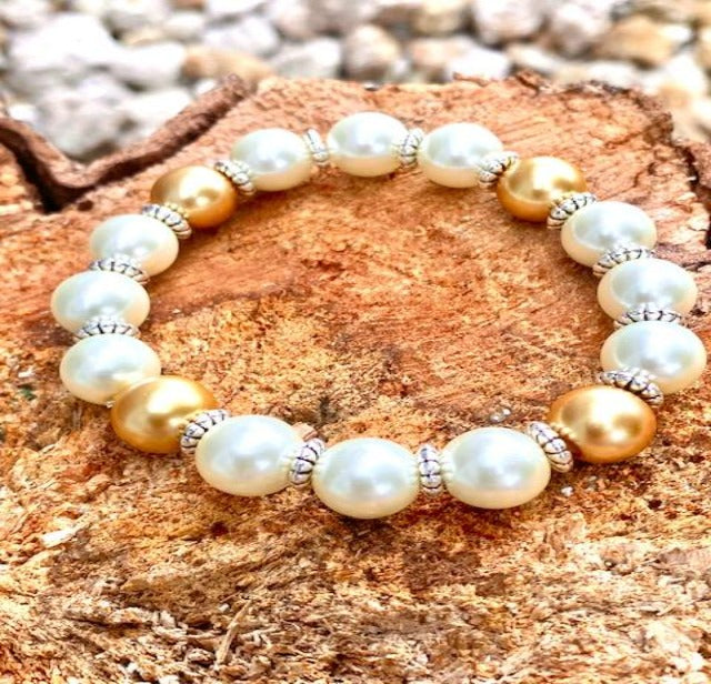 Glass Bead "Pearl" Earrings and Stretch Bracelets