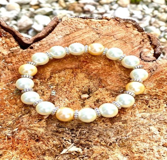 Glass Bead "Pearl" Earrings and Stretch Bracelets