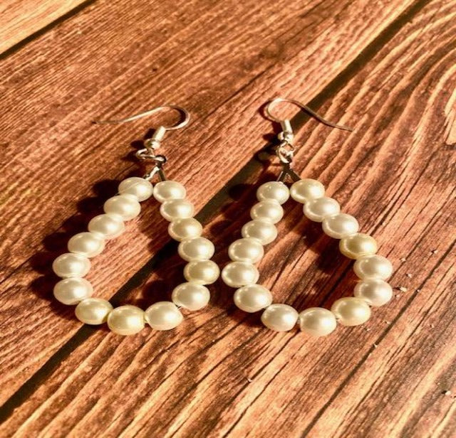 Glass Bead "Pearl" Earrings and Stretch Bracelets