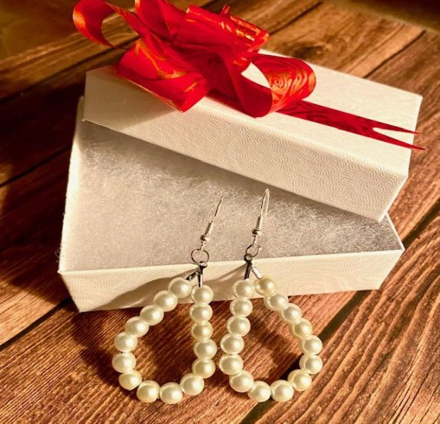 Glass Bead "Pearl" Earrings and Stretch Bracelets