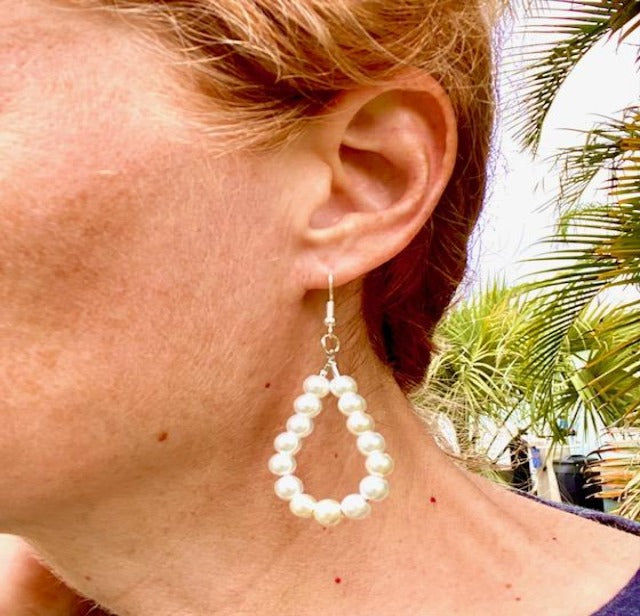 Glass Bead "Pearl" Earrings and Stretch Bracelets