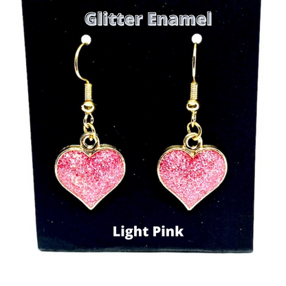 Glitter Enamel Heart Earrings