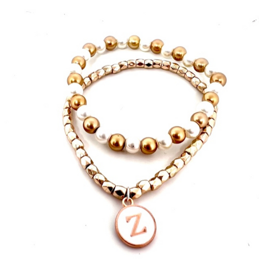 Personalized Bracelet Mini Stack with Initial Letter Charm