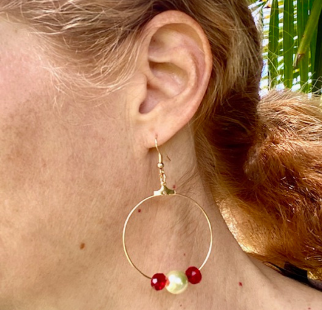 Glass Bead "Pearl" Earrings and Stretch Bracelets